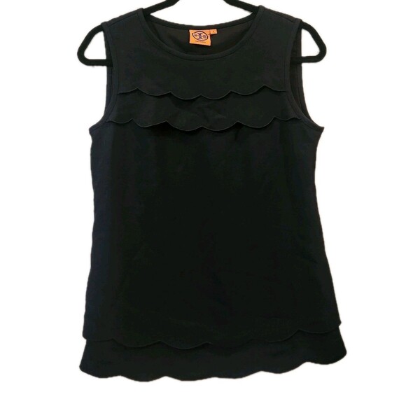 Tory Burch Black Scallop Sleeveless Top Size 2 Classic Tank Blouse Workwear - Picture 1 of 10